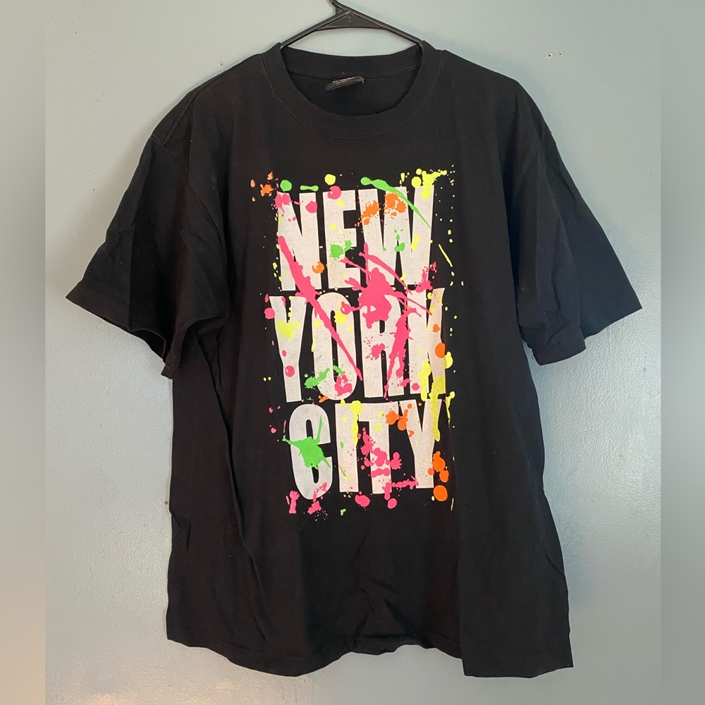 Vintage New York City Shirt with neon paint splatter